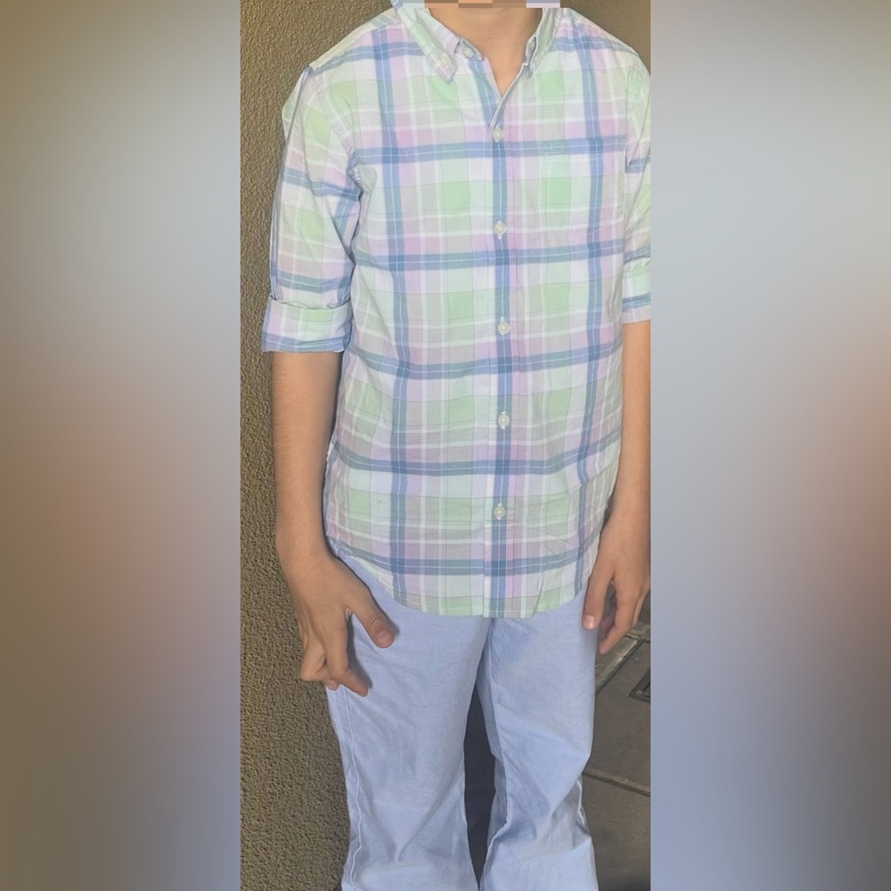 Janie and Jack Green and Blue Casual Button Down Shirt